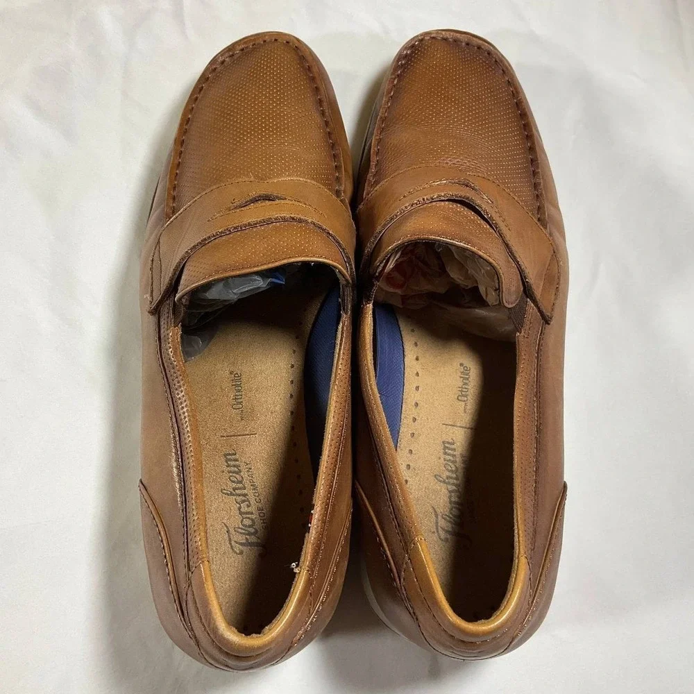 Florsheim Atlantic Moc Toe Penny Loafer Cogna Leather White Sole Mens Size 11.5M